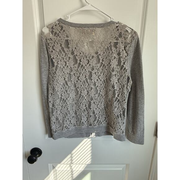Y2K Hollister Lace Back Cardigan, Gray Button Up Sweater - Picture 5 of 9